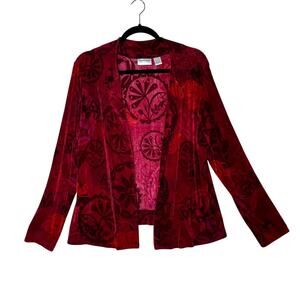 Chicos Travelers Womens Open Cardigan Sweater Size 2 Red Elephant Stretch Slinky